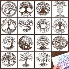 15Pcs 6 x 6 Inch Tree of Life Stencil, Reusable Stencils for Painting on Wood...