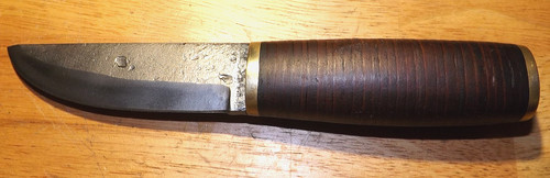 Homemade Solid Primitive style Knife W/Leather Spacers New Thick Leather Sheath
