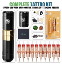 Dragonhawk TZ-220-1LY Wireless Tattoo Pen Kit Beginners Supplies 2 Batt, Ink NEW