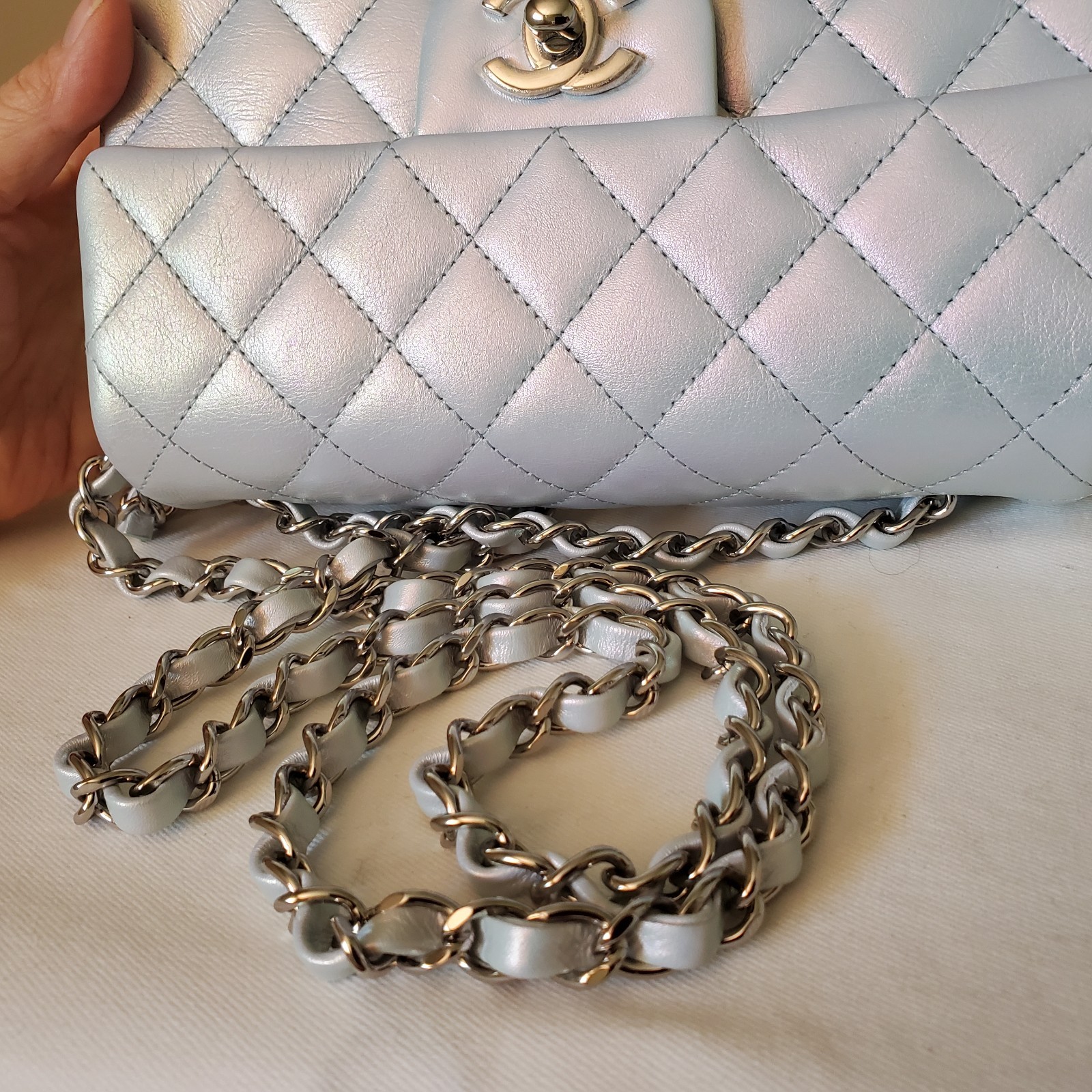 Chanel Classic mini Rectangular  Irridescebt blue… - image 8