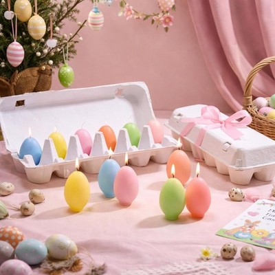 12 Pcs Easter Egg Candles 1.7 x 2.3 in Egg Shaped Votive Candles with Carton for