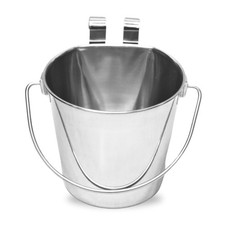 Stainless Steel Flat Sided Bucket with Hooks  2 Quart Pet Food Water Bowl
