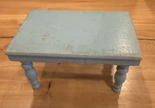 Vintage Strombecker Dollhouse Blue Kitchen Table 1:12 Scale Wood Miniature