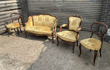 Sofa Hardwood frame Carved Antique upholstered  and 3 chairs