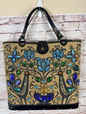 Vintage Stunning Enid Collins Pavan 1966 Peacocks & Floral Design Handmade Purse