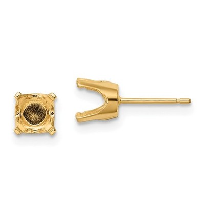 Real 14K Yellow Gold 5.75mm Round Stud Earring Mounting w/backs; Women & Men