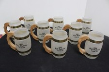 Set of 9 Siesta Ware Indy 500 Frosted Glass, Wood & Metal Mugs 1952-1960