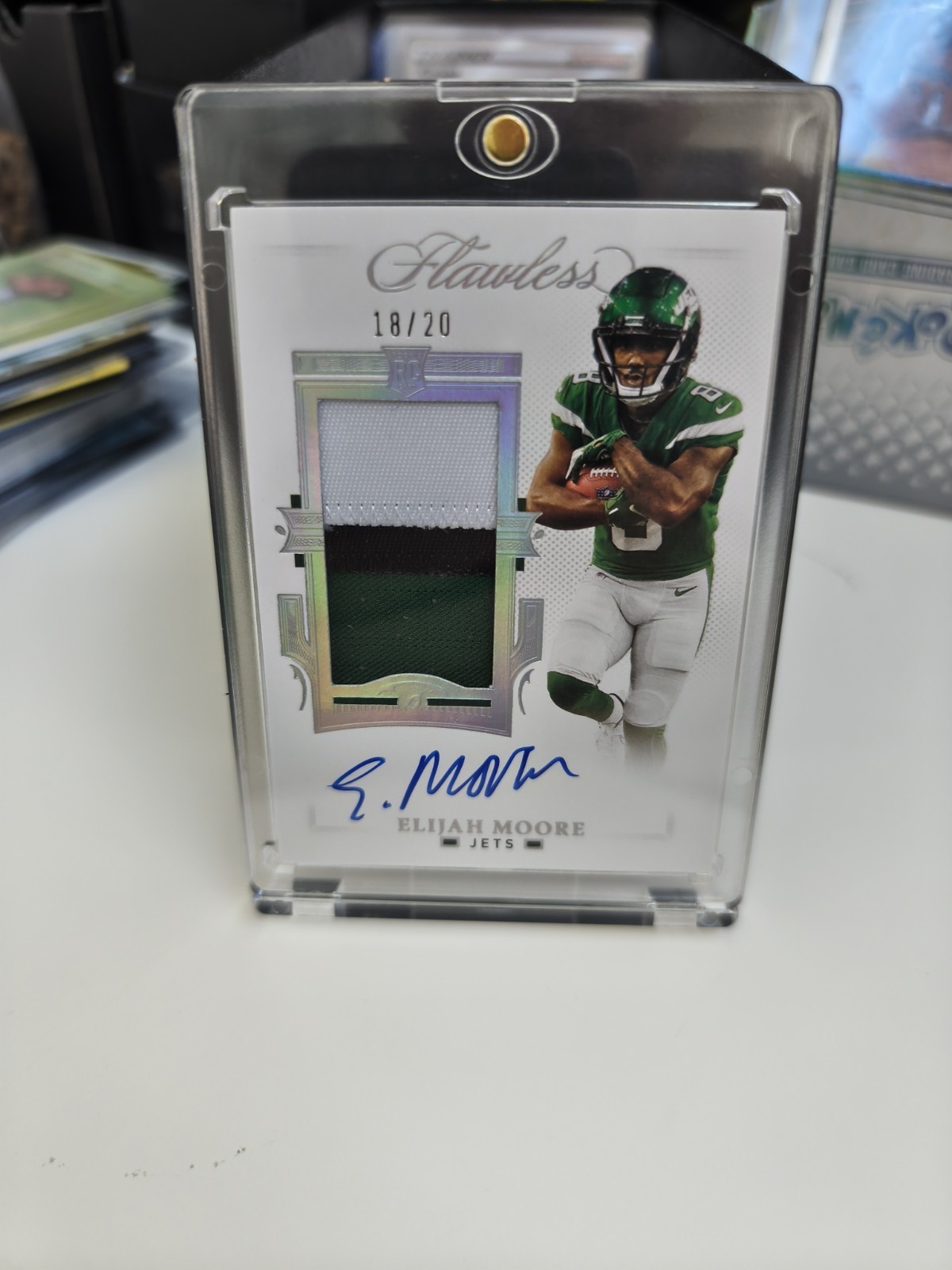 2021 Flawless Elijah Moore Rookie Patch Auto Autograph RC /20 Jets