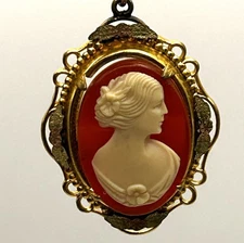 Vintage Cameo Necklace Victorian Revival Filigree Pendant Mid-century