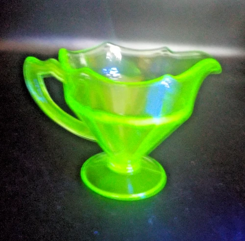 Uranium Depression Glowing Glass Green Creamer  Plain Footed