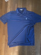 Peter Millar Large Summer Comfort Men's Blue White Striped Golf Polo Shirt