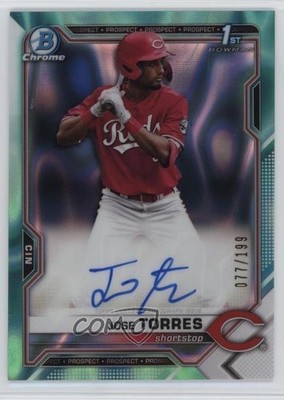 2021 Bowman Draft Chrome Pick Aqua Lava Refractor 77/199 Jose Torres Auto 1u5y