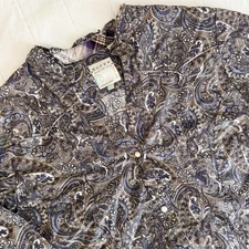 ROPER Pearl Snap Paisley Shirt Long Sleeve V-Neck Womens XL Collarless