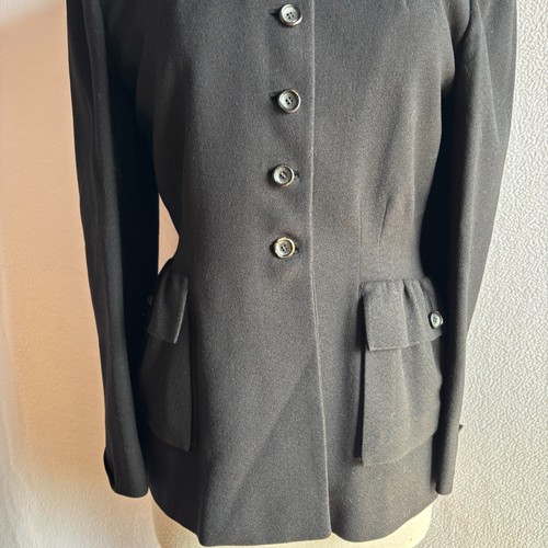 Vintage 1940s 1950s Black Wool Career Nipped Waist Blazer Jacket 39 Bust - Afbeelding 3 van 10