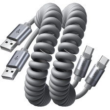 Coiled USB C Cable, USB a to USB C Cable 2 Pack Type C Charger Cord