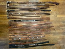 LOT OF 20 LEATHER BELTS HAND TOOLED BELTS VINTAGE CONTEMPORARY UNISEX WESTERN