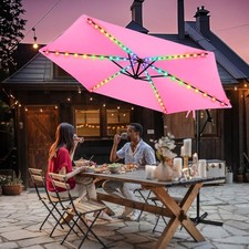 Solar Colorful LED Lights Offset Patio Umbrella, 10 FT Pink Cantilever Out