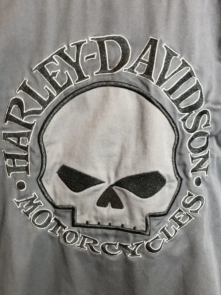 Harley-Davidson Shirt Mens 2XL Gray Long Sleeve Willie G Skull Embroidered - Image 2 of 4