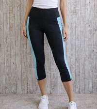  25 Ideology Womens Color-Blocked Cropped Leggings - Turquoise Black Size S