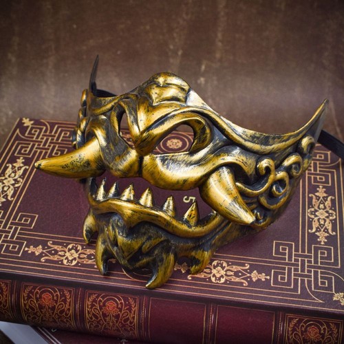 Spooky Cosplay Red Prajna Mask Half Face Japanese Mask Toy  Party - Picture 7 of 14