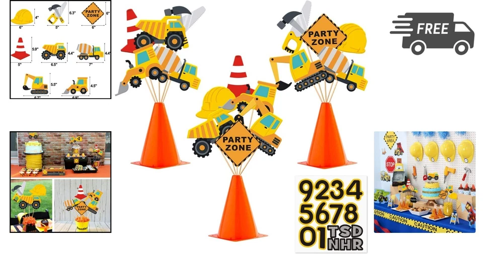 Construction Party Centerpiece Dump Truck Car Table Topper Set 16pcs - Image 2 of 4