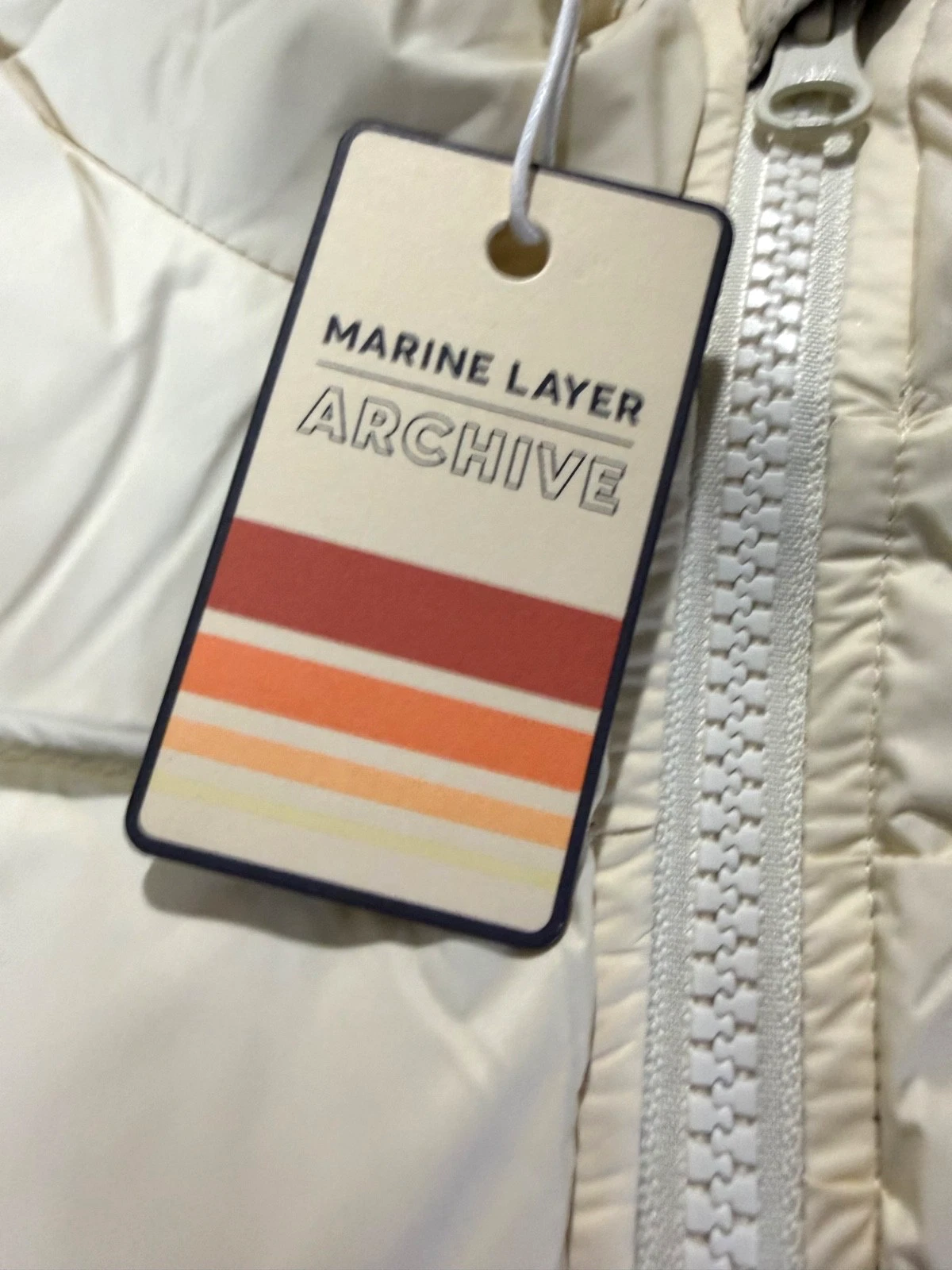 New Marine Layer Archive Boreal Puffer Vest Navy White Stripe Chevron Jacket XXL image 5