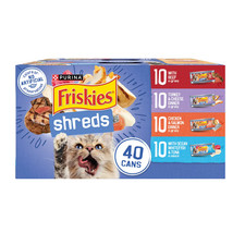 Purina Friskies Shreds Wet Cat Food Variety Pack 40 Cans 5.5oz Beef Fish