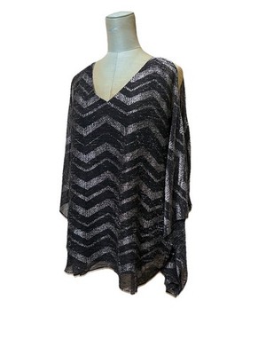 NEW Roz & Ali Women s 2X Blouse Black & Silver Sheer Dark Romantic Whimsigoth