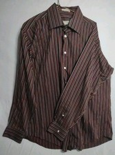 Pronto Uomo Dress Shirt Mens Non Iron Red Stripe Button Up Long Sleeve L