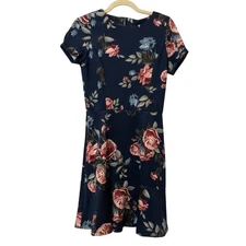 Love..Ady Floral Cap Sleeve Flounce Mini Dress Womens M Fit Flare Casual 