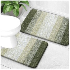 Luxury High Pile Microfiber Bath Rug Set in Dark Green - Machine Washable  Soft