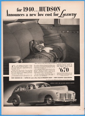 1940 Hudson Eight Super-Six Rear Seat Interior View Photo Detroit MI Car 1939 Ad