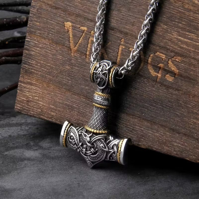   Wikinger Krieger Anhänger Thor Hammer Kette für Herren   Mittelalter Schmuck