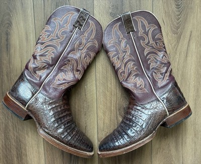 Justin Exotic Caiman Belly Square Toe 10D Chocolate Brown Made In USA