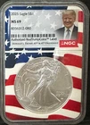 2025 $1 AMERICAN SILVER EAGLE NGC MS69 TRUMP Label FLAG CORE