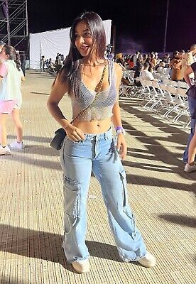 Zara Mid-Rise TRF Cargo Jeans Indigo Blue Size UK12 / US8 Zara Mid-Rise TRF Cargo Jeans Indigo Blue Size UK12 / US8