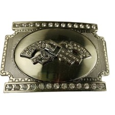 Novelty Interchangeable Belt Buckle Double Revolver Gun Gangster Large RARE u