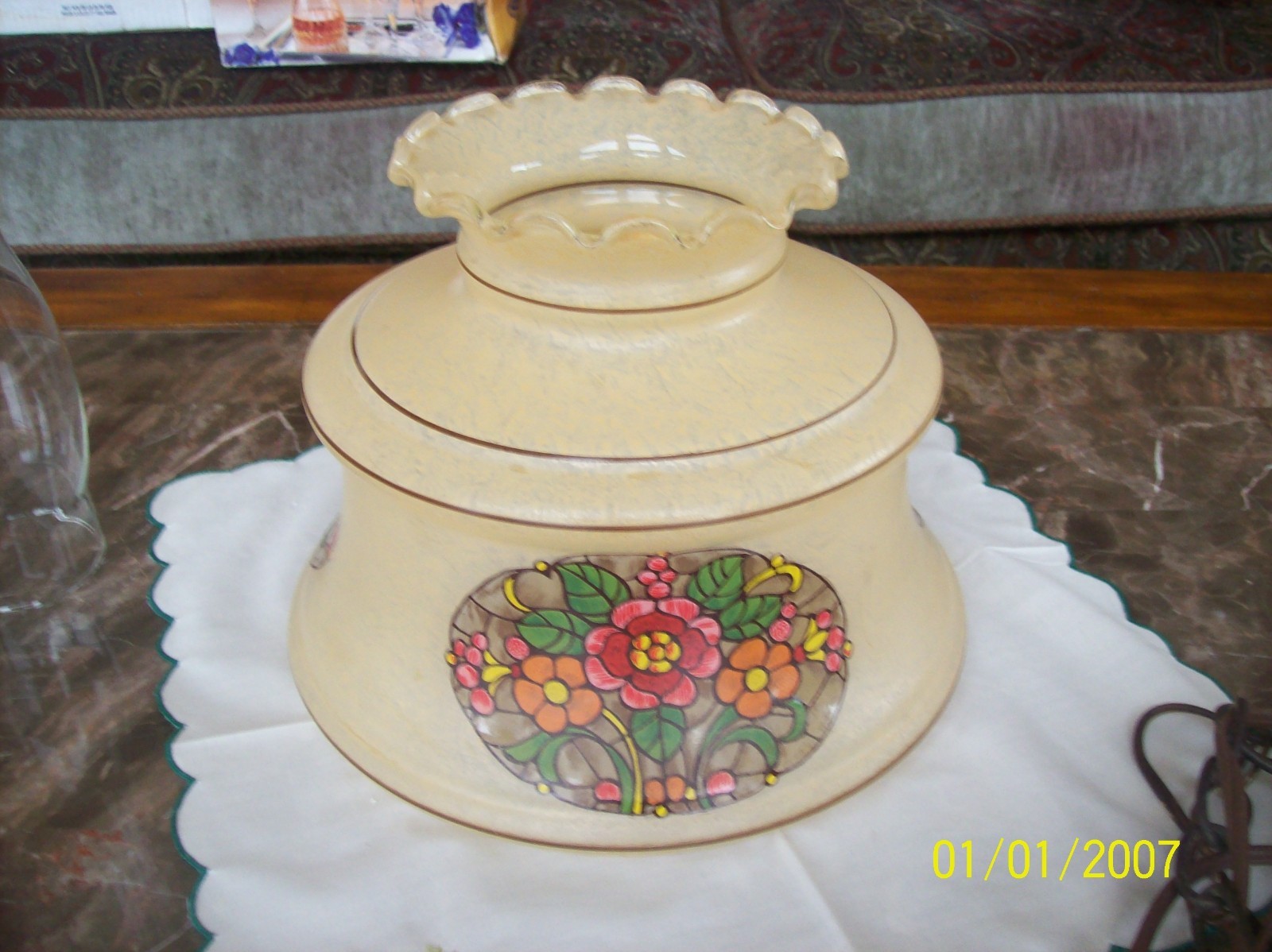 Hanging Swag Vintage GWTW Colonial Amber Brown Window Floral Ceiling Fixture