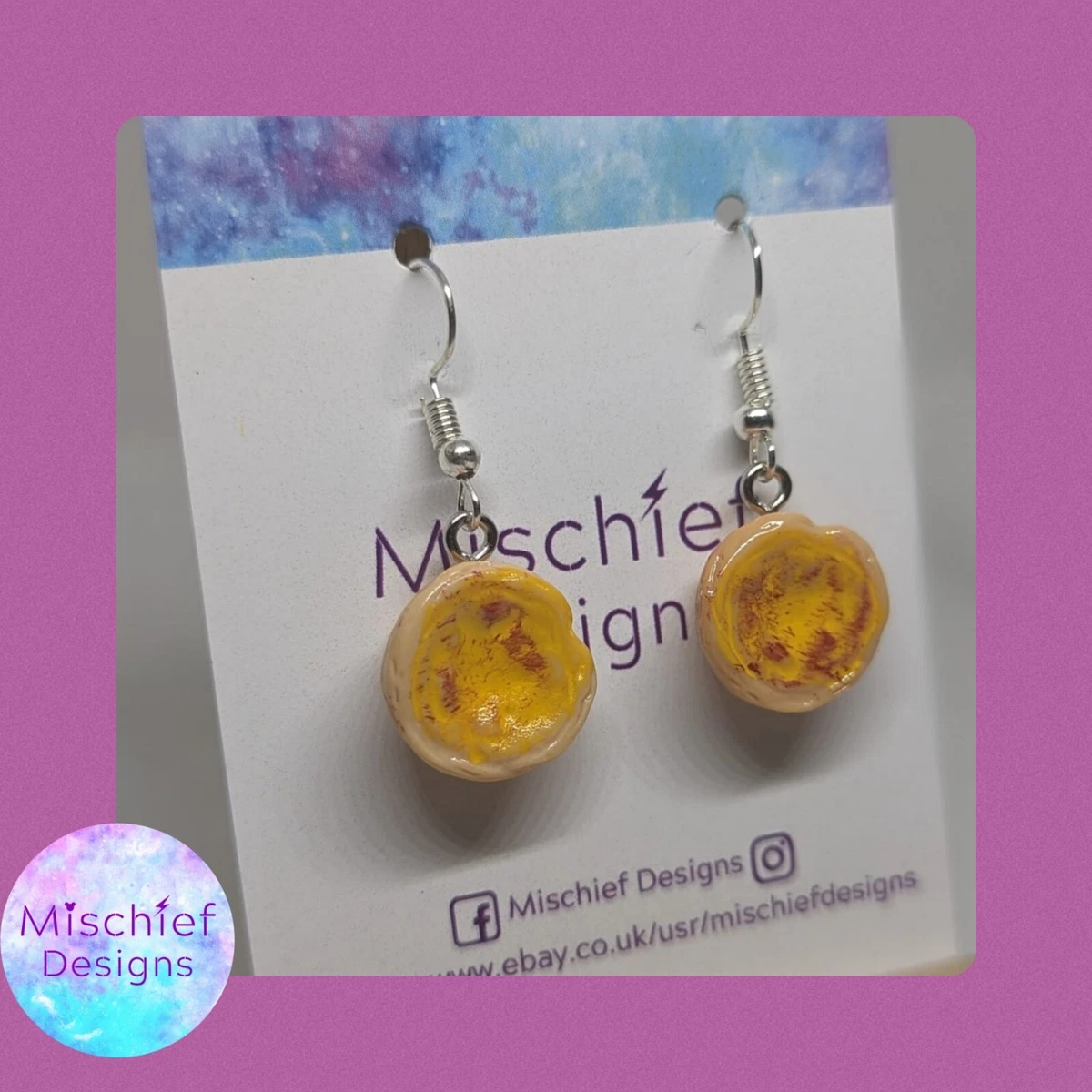 Handmade Great British Bake Off Inspired Custard week Earrings Tiny Food Cake