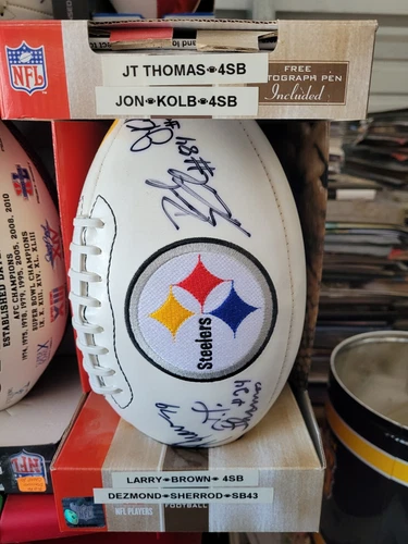 Pittsburgh Steelers autographed signed football 4 signatures JT Thomas,Kolb,