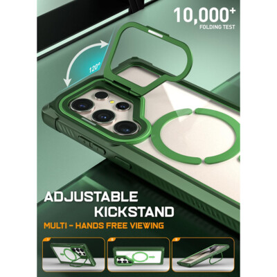 For Galaxy S24 Ultra MagPro Case With Camera Foldable Rugged Clear Cover Green