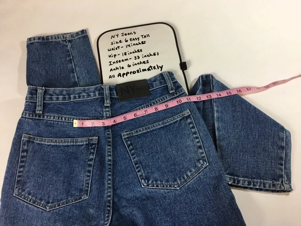 N Y Jeans Azul Denim tiro bajo fácil Alto lavado medio Jeans Mujer Talla 6 Foto 4 de 4