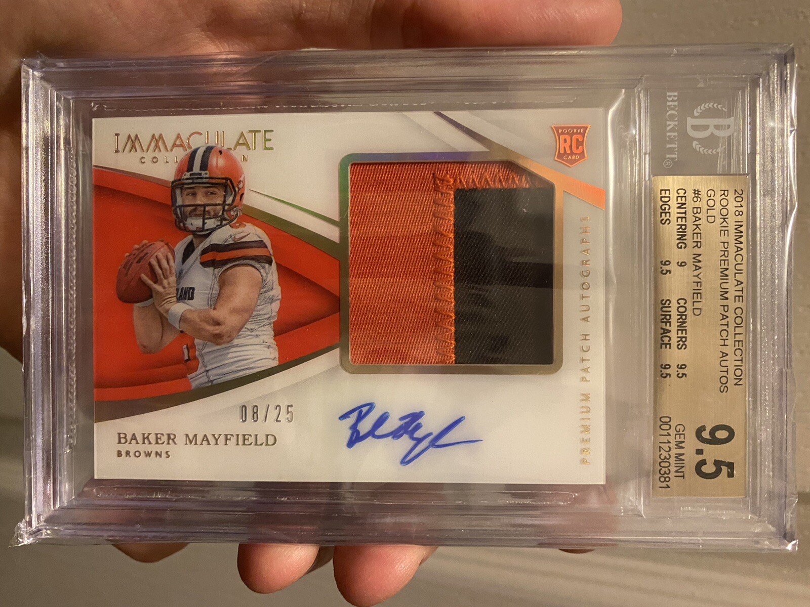 Baker Mayfield Panini Immaculate Collection Premium Patch Rookie Autograph #PRBM Gold