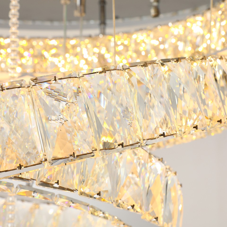 4 Lights Luxury LED Round Crystal Chandelier Modern Large Foyer Ceiling