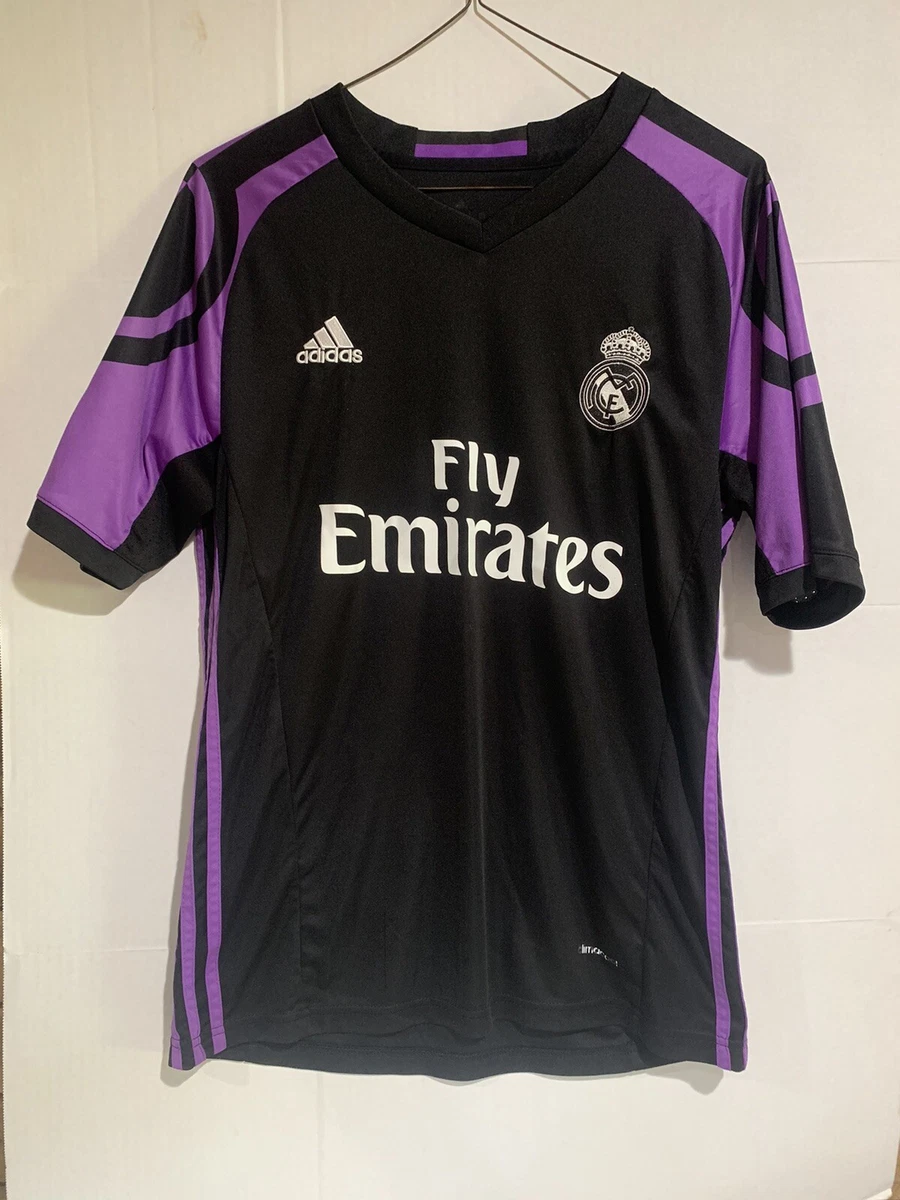 Adidas Real Madrid Fly Emirates Black/Purple Jersey Small Soccer Clima Cool