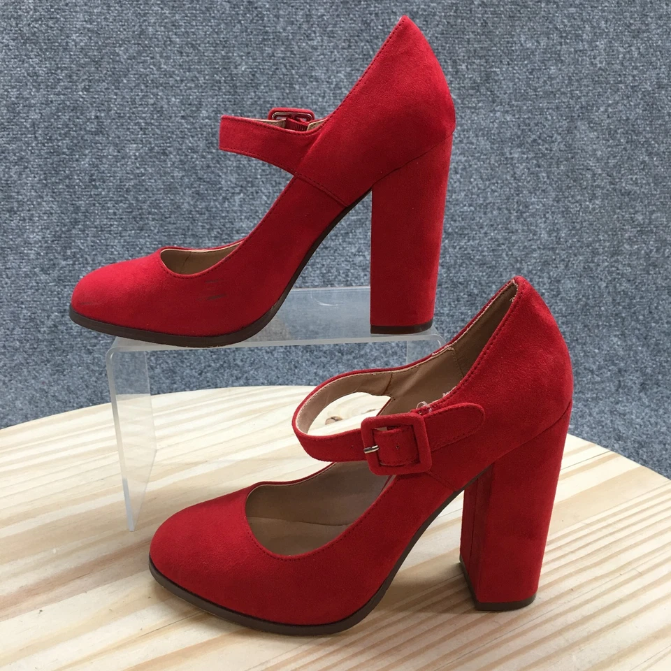 Mix No. 6 Tacones Mujer 7 Asuviel Vestido Tacones Bloque Mary Jane Bombas Tela Roja Foto 2 de 4