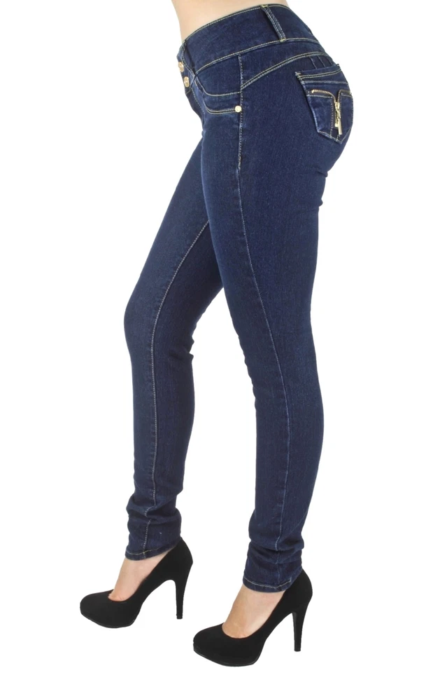 Pantalones de mezclilla ajustados para mujer talla grande/junior diseño colombiano cintura media elevación de glúteos Foto 2 de 4