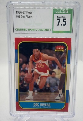 1986-87 Fleer Doc Rivers Rookie Card RC #91 CSG 7.5 Near Mint Atlanta ...