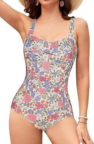 SHEKINI Women's One Piece Swimsuit Ruched Tummy Control Bathing Suit Padded - Bild 23 von 26