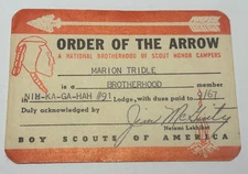 Boy Scout OA Membership Card Lodge 91 Nih-Ka-Ga-Hah 1967 Missouri   RC6